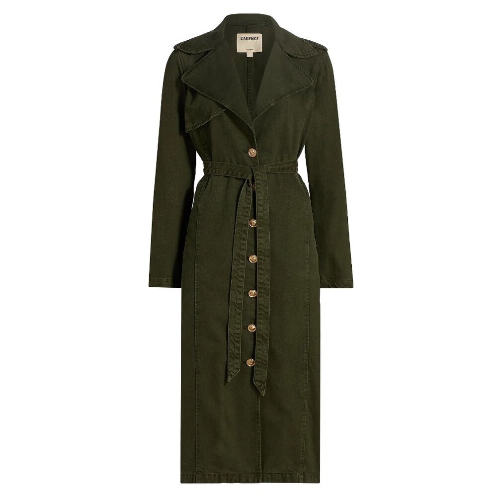 NEW L'AGENCE - Sizes M, L Women's Zavia Denim Trench Coat - Picholine / Olive